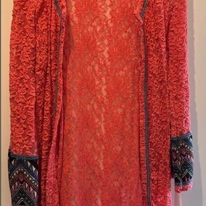 BKE Vibrant Orange Lace Cardigan